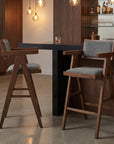 Set of Two 26" Gray And Walnut Fabric And Solid Wood Low Back Counter Height Bar Chairs