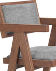 Set of Two 26" Gray And Walnut Fabric And Solid Wood Low Back Counter Height Bar Chairs