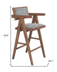 Set of Two 26" Gray And Walnut Fabric And Solid Wood Low Back Counter Height Bar Chairs