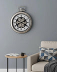 16" Champagne White And Black Iron Skeleton Exposed Gear Pocket Watch Wall Clock