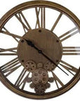 18" Antiqued Gold And Black Iron Silent Skeleton Exposed Gear Round Wall Clock