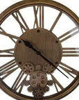 18" Antiqued Gold And Black Iron Silent Skeleton Exposed Gear Round Wall Clock
