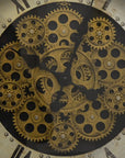 18" Antiqued Gold White And Black Iron Silent Skeleton Distressed Exposed Gear Round Wall Clock