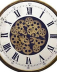 18" Antiqued Gold White And Black Iron Silent Skeleton Exposed Gear Round Wall Clock