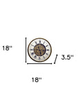 18" Antiqued Gold White And Black Iron Silent Skeleton Exposed Gear Round Wall Clock