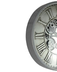 18" Silver And Black Iron Silent Skeleton Exposed Gear Round Wall Clock