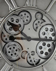 18" Silver And Black Iron Silent Skeleton Exposed Gear Round Wall Clock