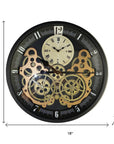 18" Black Gold And White Iron Silent Skeleton Exposed Gear Round Wall Clock
