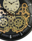 18" Black Gold And White Iron Silent Skeleton Exposed Gear Round Wall Clock