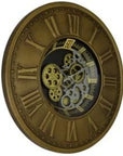 18" Black Gold And Silver Iron Silent Skeleton Exposed Gear Round Wall Clock