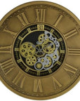 18" Black Gold And Silver Iron Silent Skeleton Exposed Gear Round Wall Clock