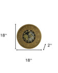 18" Black Gold And Silver Iron Silent Skeleton Exposed Gear Round Wall Clock