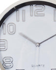 12" Silver And White Heavy Duty Plastic Silent Analog Round Wall Clock