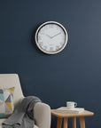 12" Silver And White Heavy Duty Plastic Silent Analog Round Wall Clock