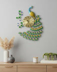 27" Gold Blue And Green Silent Analog Peacock Novelty Wall Clock