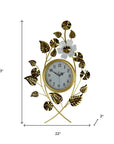 22" Gold And White Iron Silent Analog Floral Novelty Wall Clock
