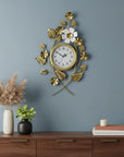 22" Gold And White Iron Silent Analog Floral Novelty Wall Clock