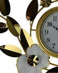 40" Gold And White Iron Silent Analog Floral Novelty Wall Clock