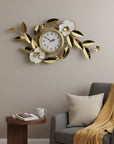 40" Gold And White Iron Silent Analog Floral Novelty Wall Clock