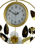 20" Gold And White Iron Silent Analog Floral Round Wall Clock
