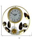 20" Gold And White Iron Silent Analog Floral Round Wall Clock