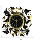22" Gold Silver And Black Iron Silent Analog Butterfly Round Wall Clock