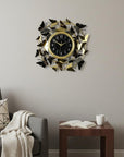 22" Gold Silver And Black Iron Silent Analog Butterfly Round Wall Clock