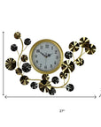 27" Gold Silver And White Iron Silent Analog Floral Novelty Wall Clock