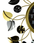 24" Gold Black And Silver Iron Silent Analog Floral Round Wall Clock
