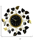 24" Gold Black And Silver Iron Silent Analog Floral Round Wall Clock