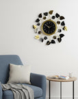 24" Gold Black And Silver Iron Silent Analog Floral Round Wall Clock