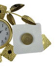 37" Gold And White Iron Silent Analog Floral Oval Wall Clock