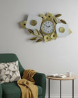 37" Gold And White Iron Silent Analog Floral Oval Wall Clock
