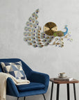 31" Gold Blue And Green Silent Analog Peacock Novelty Wall Clock