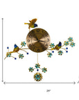 24" Blue Green And Gold Metal Silent Pendulum Floral Wall Clock