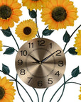 31" Yellow Green And Gold Metal Silent Analog Sunflower Floral Wall Clock