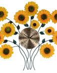 31" Yellow Green And Gold Metal Silent Analog Sunflower Floral Wall Clock