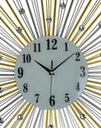 27" Gold Silver And Metal And Faux Crystals Silent Analog Sunburst Wall Clock