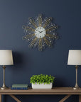 27" Gold Silver And Metal And Faux Crystals Silent Analog Sunburst Wall Clock