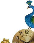 21" Blue Green And Gold Metal Silent Analog Peacock Novelty Wall Clock