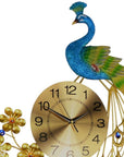 21" Blue Green And Gold Metal Silent Analog Peacock Novelty Wall Clock