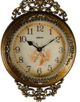 15" Gold And Silver Resin Silent Pendulum Ornate Round Wall Clock