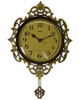 18" Brown Gold And Black Resin Silent Pendulum Ornate Round Wall Clock