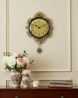 18" Brown Gold And Black Resin Silent Pendulum Ornate Round Wall Clock