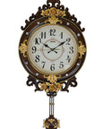 13" Brown Gold And White Resin Silent Pendulum Ornate Oval Wall Clock