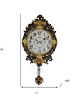13" Brown Gold And White Resin Silent Pendulum Ornate Oval Wall Clock