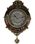16" Brown And Silver Resin Silent Pendulum Ornate Oval Wall Clock