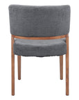 Set of Two Gray And Walnut Upholstery And Solid Wood Partially Open Back Dining Side Chairs
