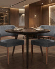 Set of Two Gray And Walnut Upholstery And Solid Wood Partially Open Back Dining Side Chairs