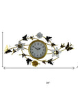 39" Gold And White Iron Silent Analog Butterfly Novelty Wall Clock